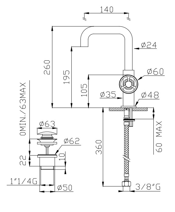 OT58 Long spout basin single lever mixer